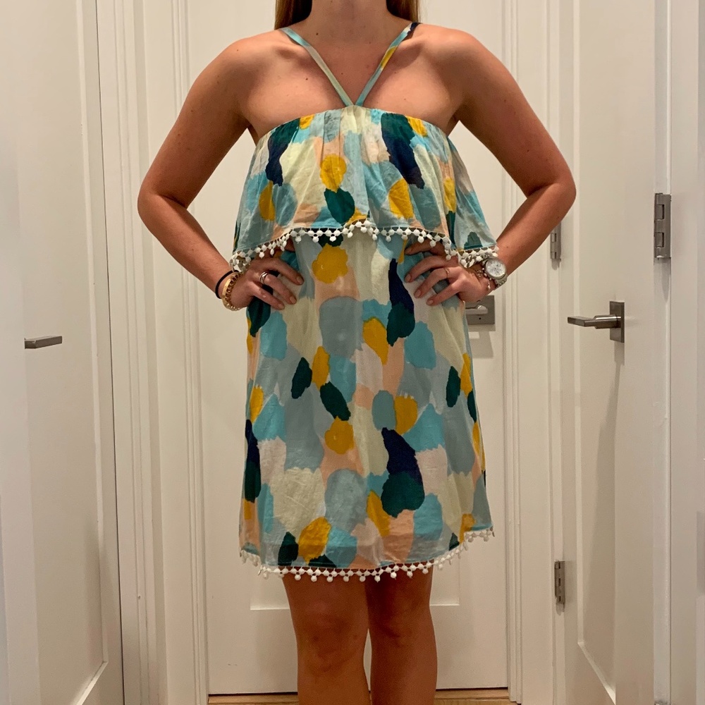 THML linen patched multicolored halter neck dress